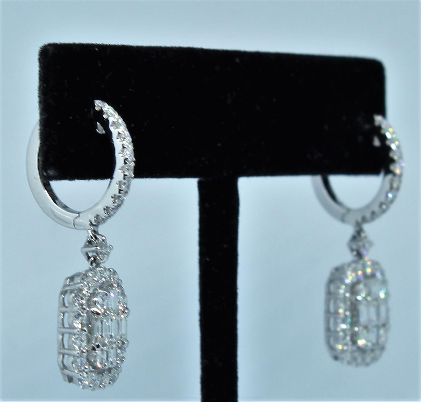 Baguette Cut 18 Karat White Gold 5.28 Diamond Rectangular Clip-On Earrings