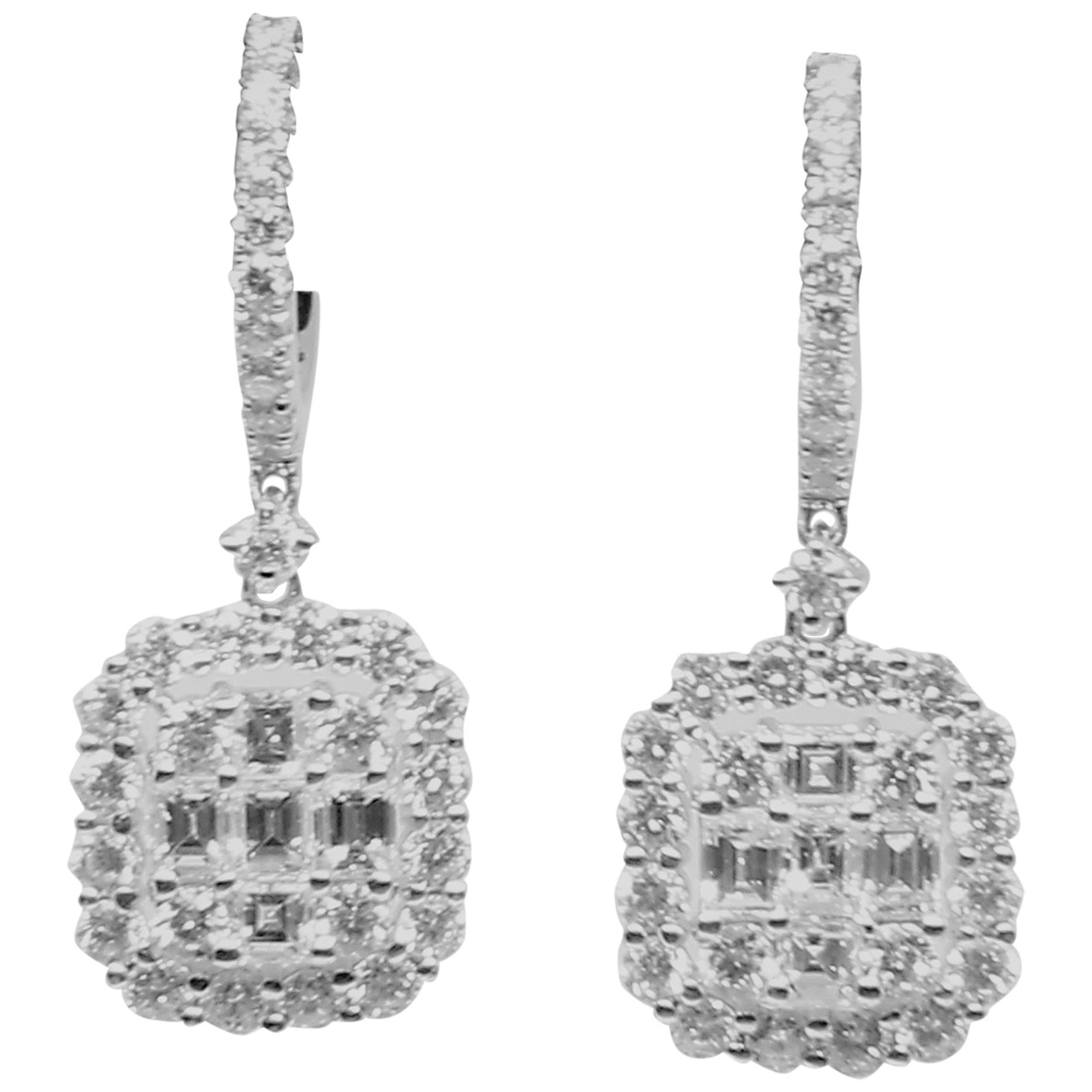 18 Karat White Gold 5.28 Diamond Rectangular Clip-On Earrings