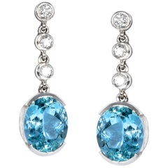 18 Karat White Gold 5.38 Carat Aquamarine Diamond Dangling Earrings