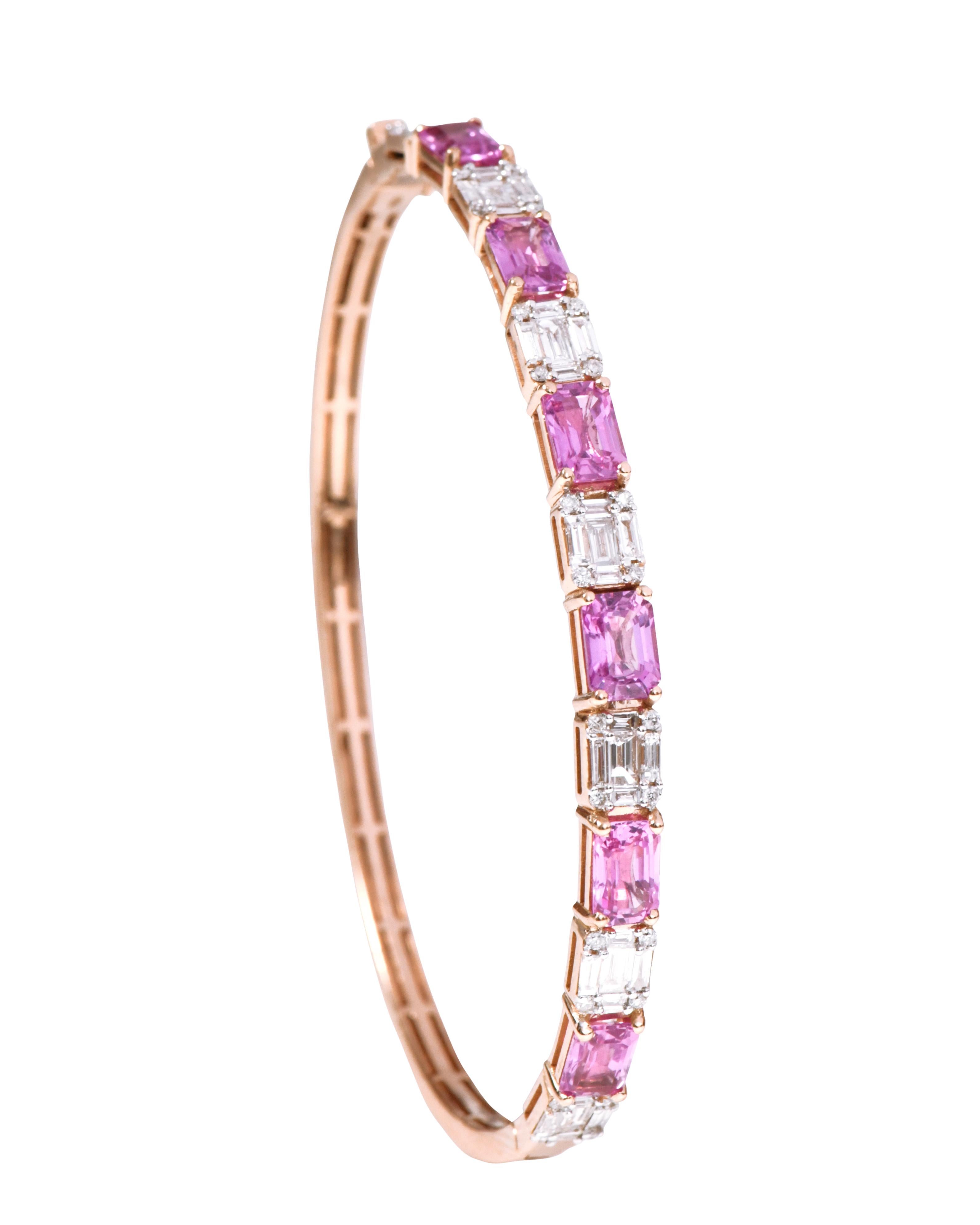 18 Karat White Gold 5.41 Carat Pink Sapphire and Diamond Bangle For Sale 1