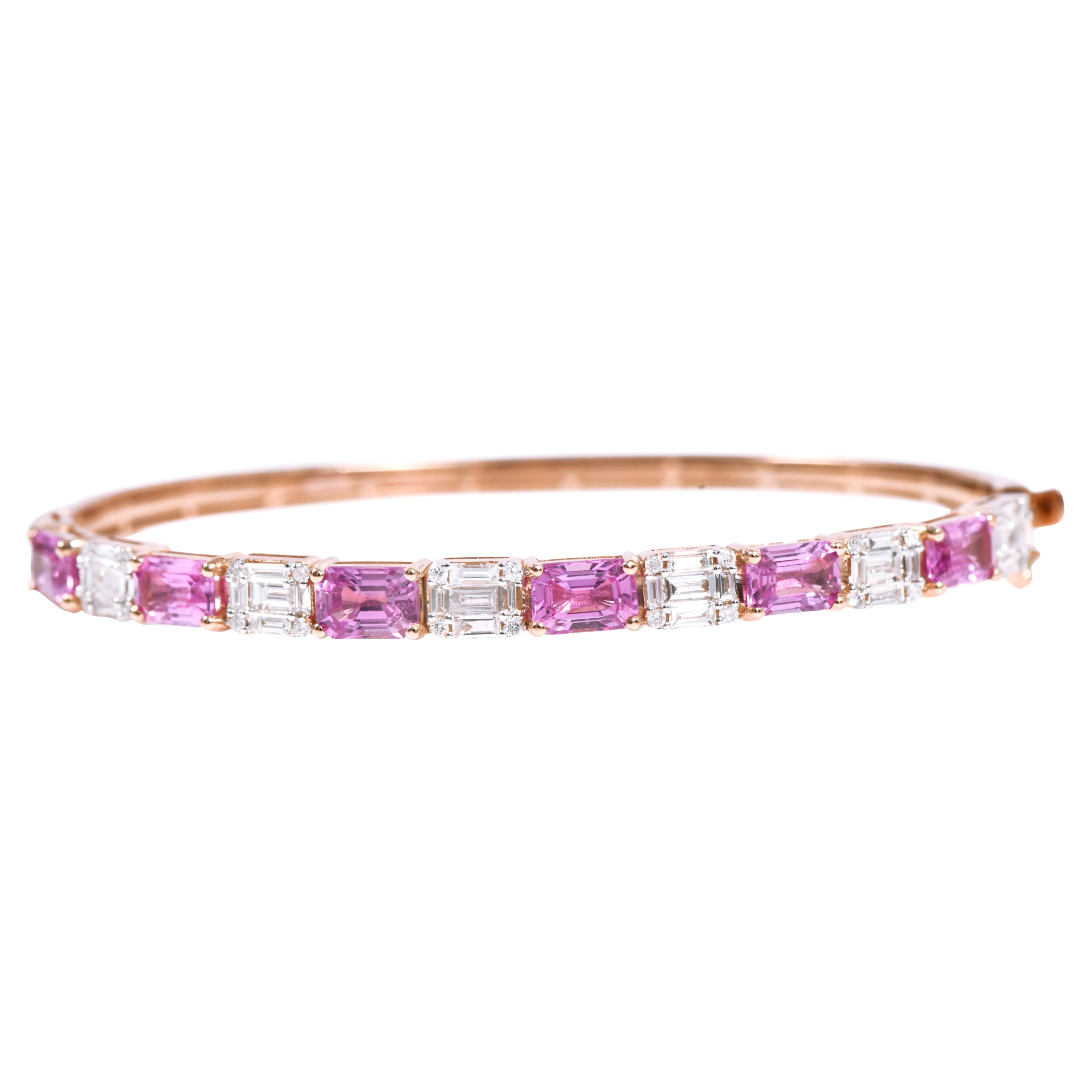 Bracciale in oro bianco 18 carati con zaffiro rosa e diamante da 5,41 carati