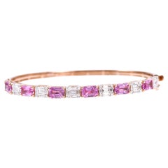 Bracciale in oro bianco 18 carati con zaffiro rosa e diamante da 5,41 carati