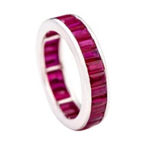 18 Karat White Gold 5.46 Carat Baguette-Cut Ruby Eternity Band Ring