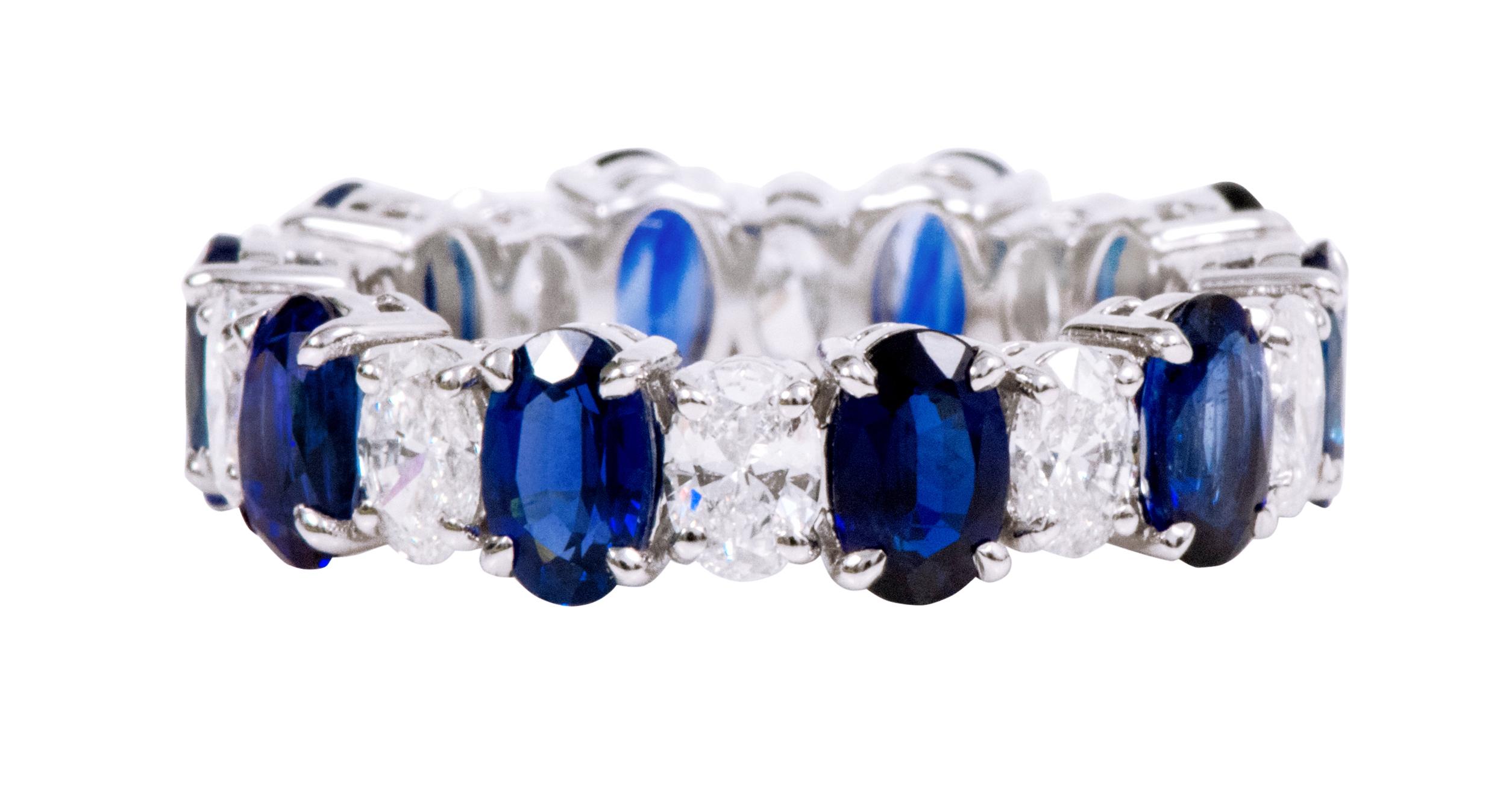 18 Karat White Gold 5.46 Carat Solitaire Sapphire and Diamond Eternity Band Ring

Love is an eternal feeling that fills our heart with joy and enchanting renditions. It is a symphony of bliss and to shower love on your partner, we present this