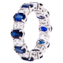 18 Karat White Gold 5.46 Carat Solitaire Sapphire and Diamond Eternity Band Ring