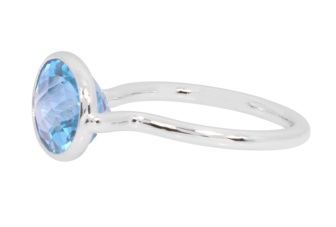 Contemporary 18 Karat White Gold 5.58 Carat Blue Topaz Solitaire Cocktail Ring For Sale