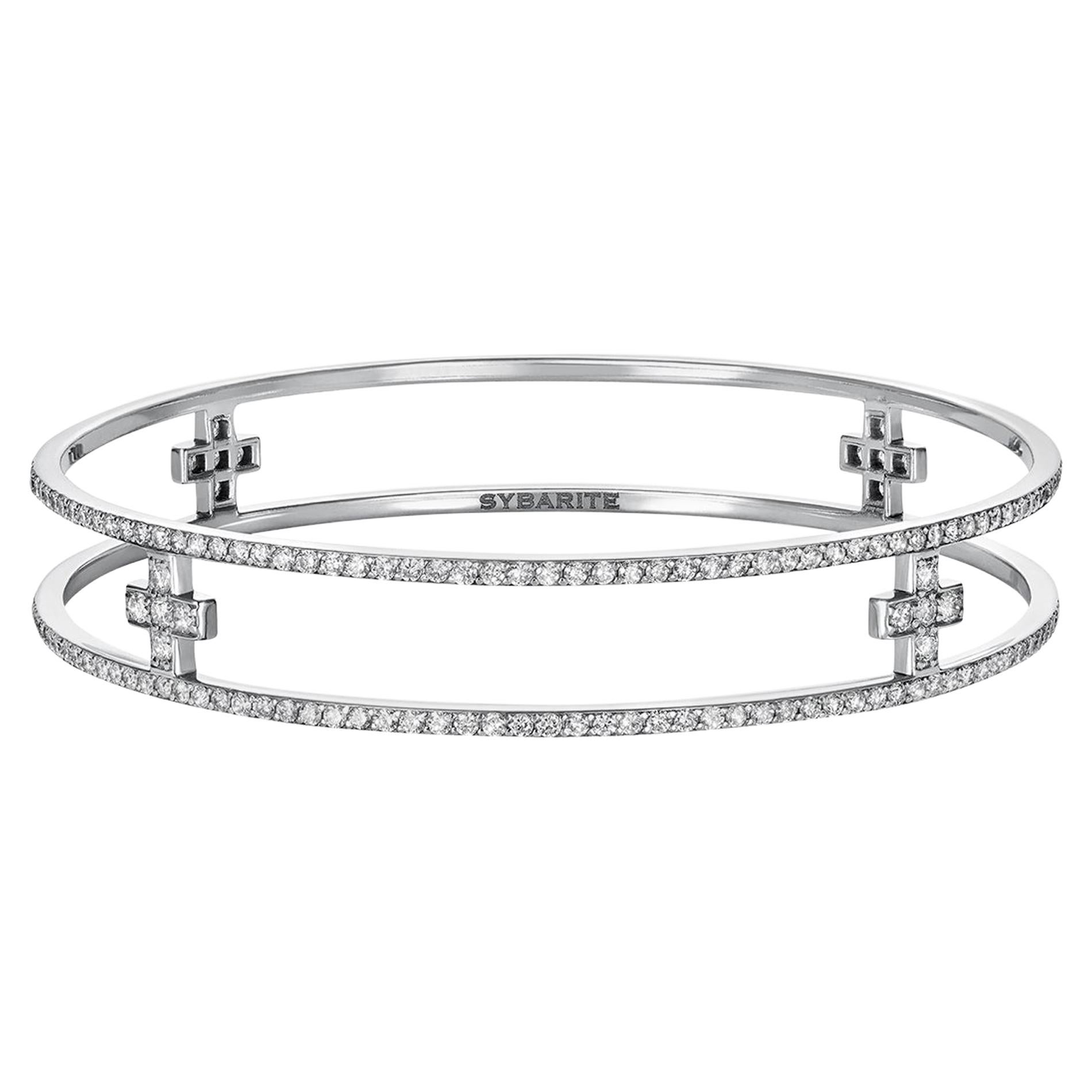 Sybarite Cross Bangle in White Gold & Diamond