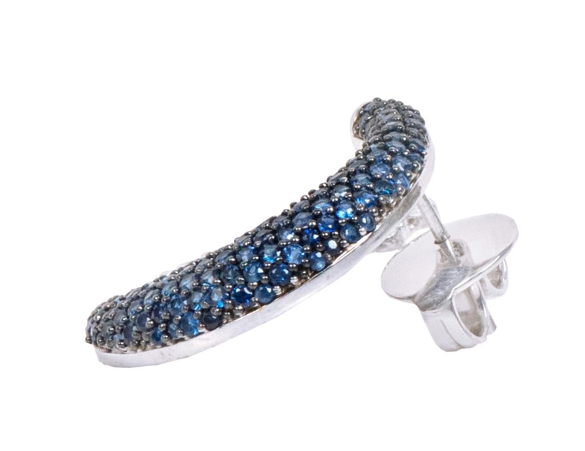 Women's 18 Karat White Gold 5.67 Carat Blue Sapphire and Diamond Cocktail Hoop Earrings