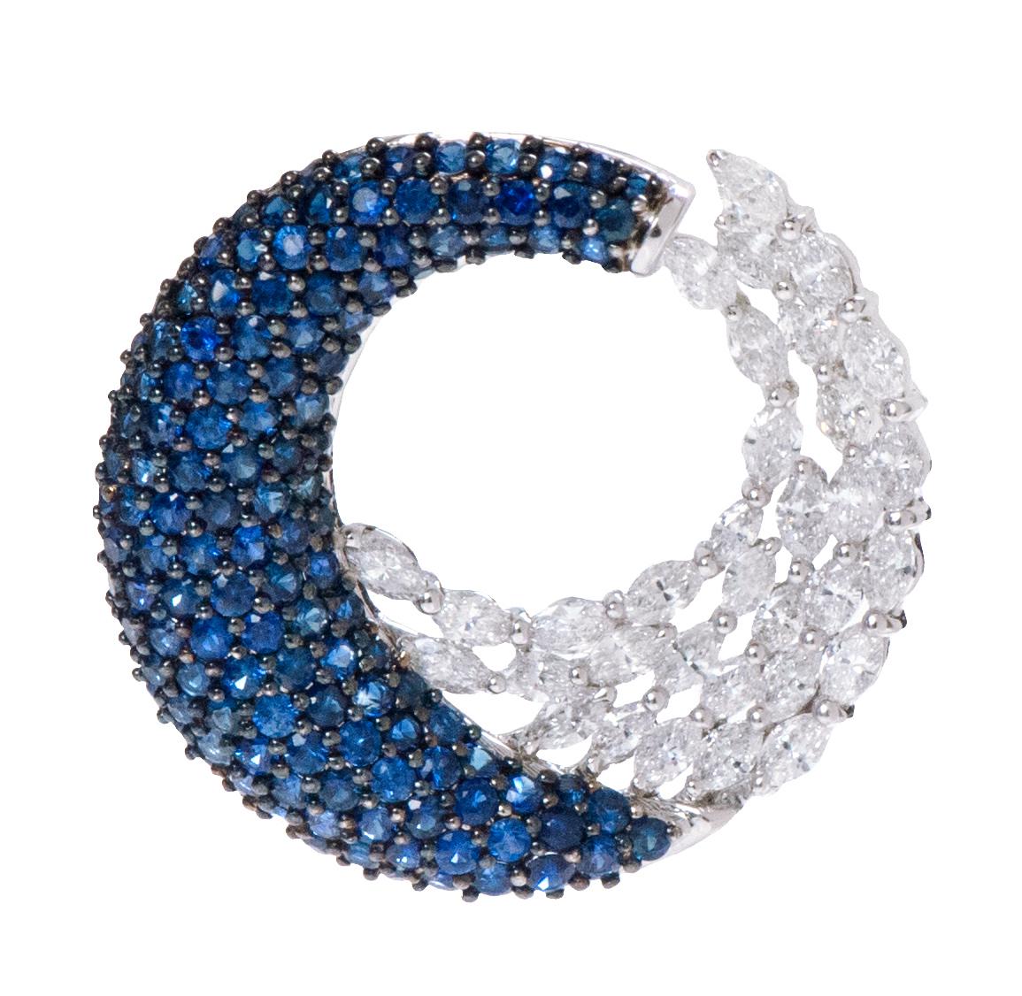 18 Karat White Gold 5.67 Carat Blue Sapphire and Diamond Cocktail Hoop Earrings 1