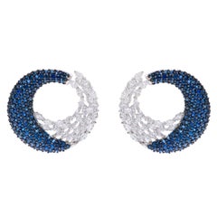 18 Karat White Gold 5.67 Carat Blue Sapphire and Diamond Cocktail Hoop Earrings 18 Karat White Gold 5.67 Carat Blue Sapphire and Diamond Cocktail Hoop Earrings