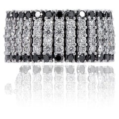 18 Karat White Gold 5.71 Carat White and Black Diamond Flexible Band Ring