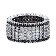 18 Karat White Gold 5.71 Carat White and Black Diamond Flexible Band Ring