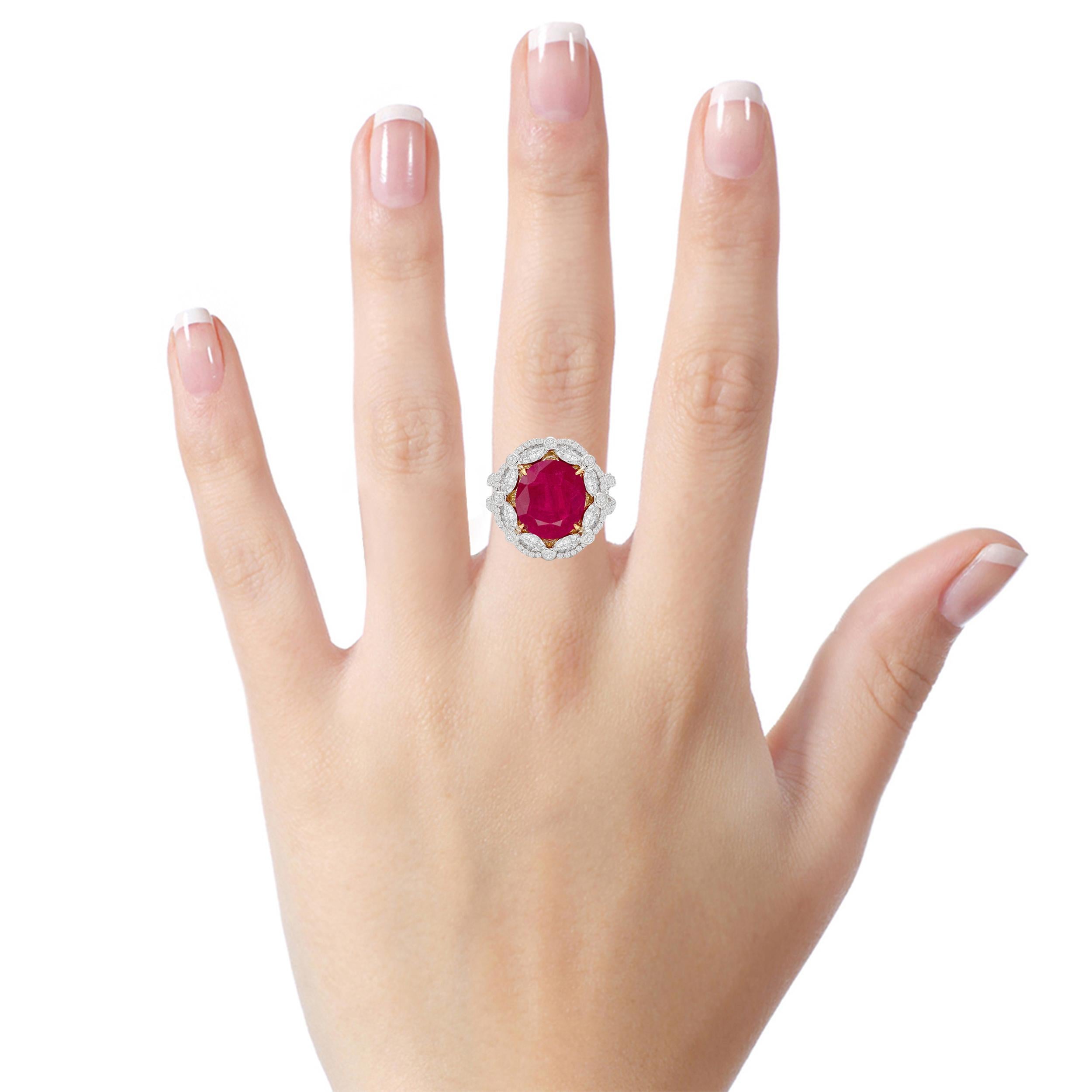 18 Karat Weißgold 5,82 Karat Rubin Cluster Cocktail Statement Ring (Moderne) im Angebot