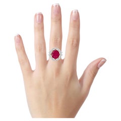18 Karat White Gold 5.82 Carat Ruby Cluster Cocktail Statement Ring