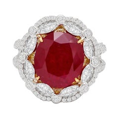 18 Karat White Gold 5.82 Carat Ruby Cluster Cocktail Statement Ring