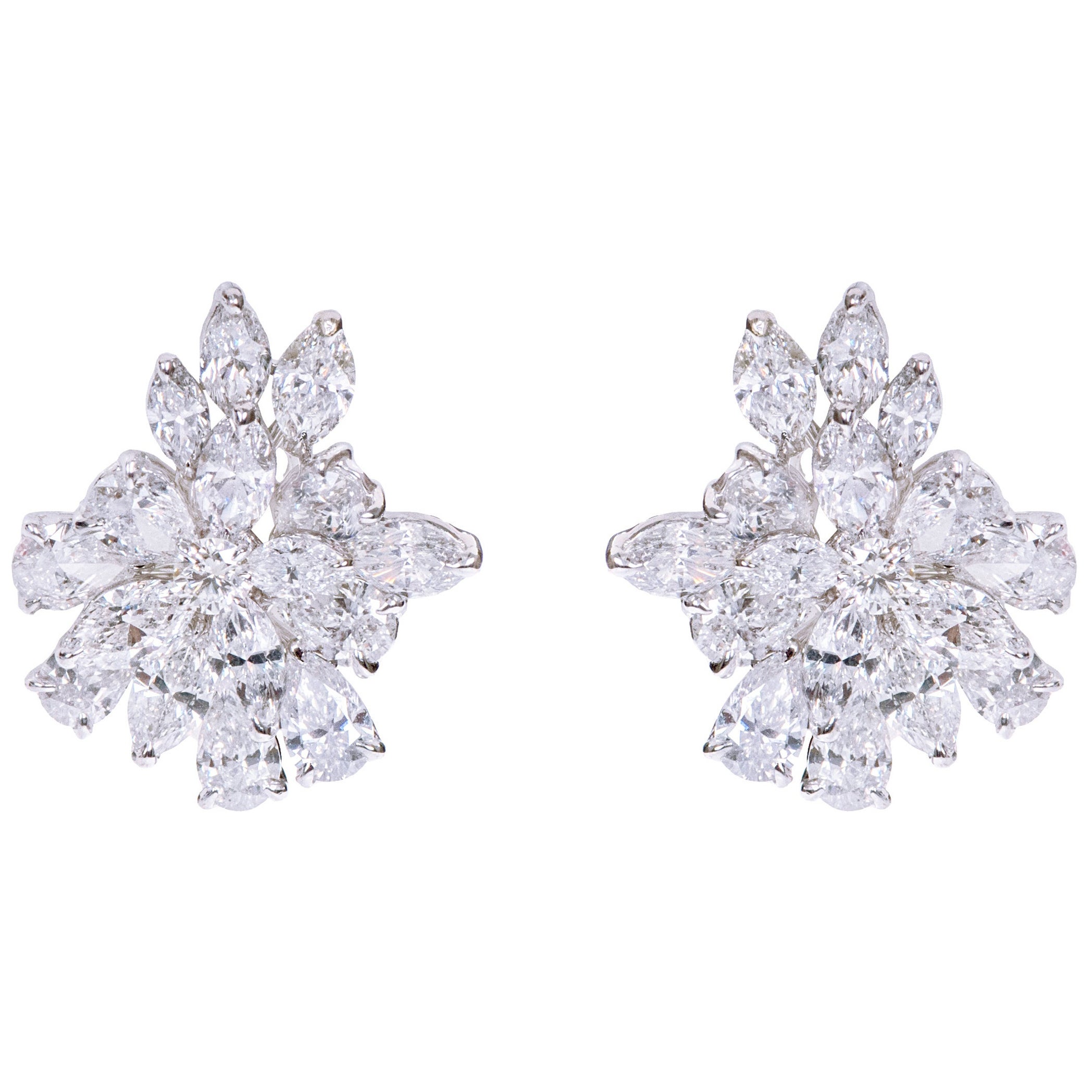 Clous d'oreilles cocktail modulaires en or blanc 18 carats avec diamants de 5,97 carats
