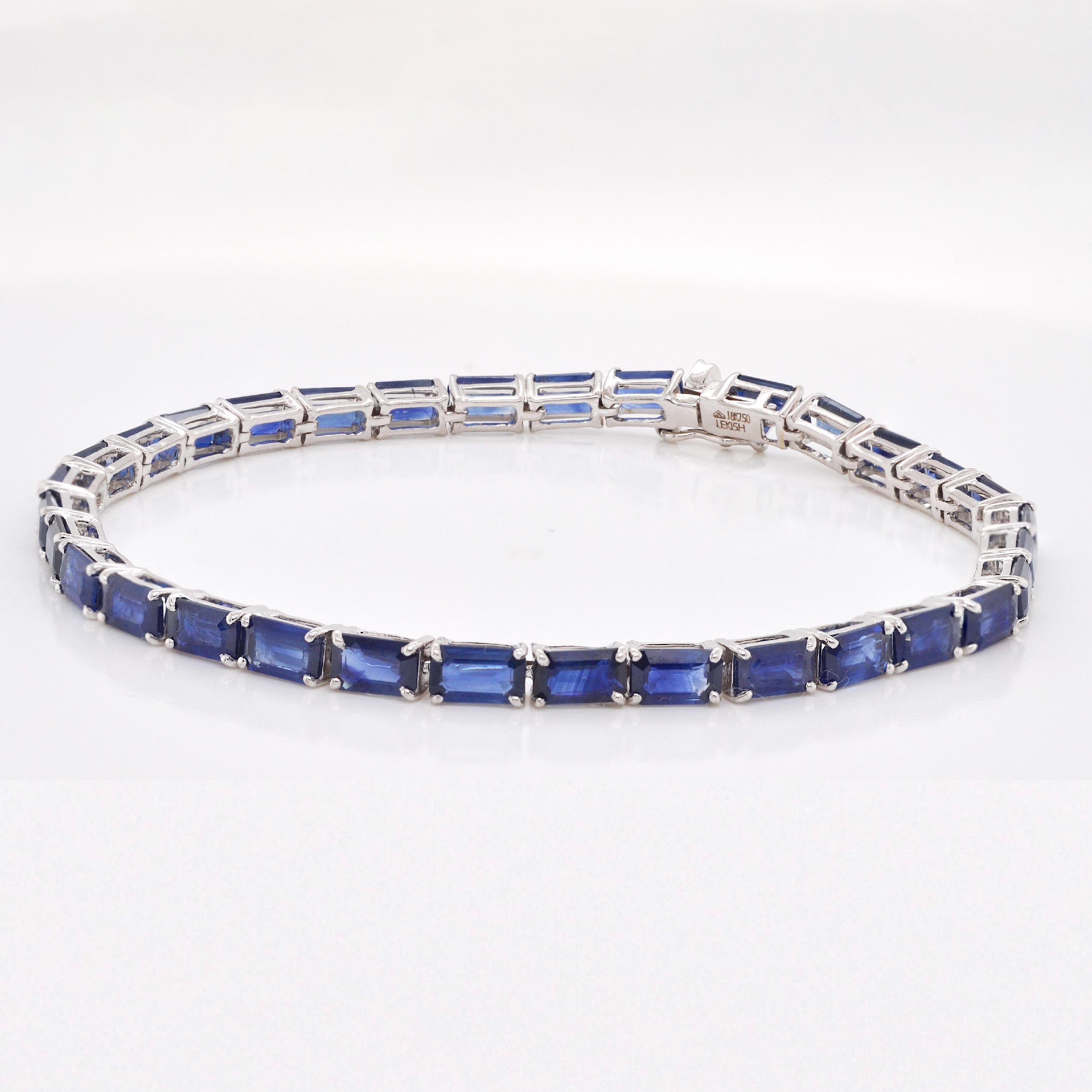 18 Karat White Gold 5X3 MM Octagon Blue Sapphire Tennis Link Bracelet For Sale 1