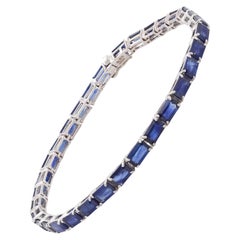 18 Karat White Gold 5X3 MM Octagon Blue Sapphire Tennis Link Bracelet