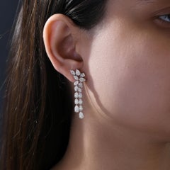 Natural Diamond Drop Earrings 6.06 Carats in 18K White Gold