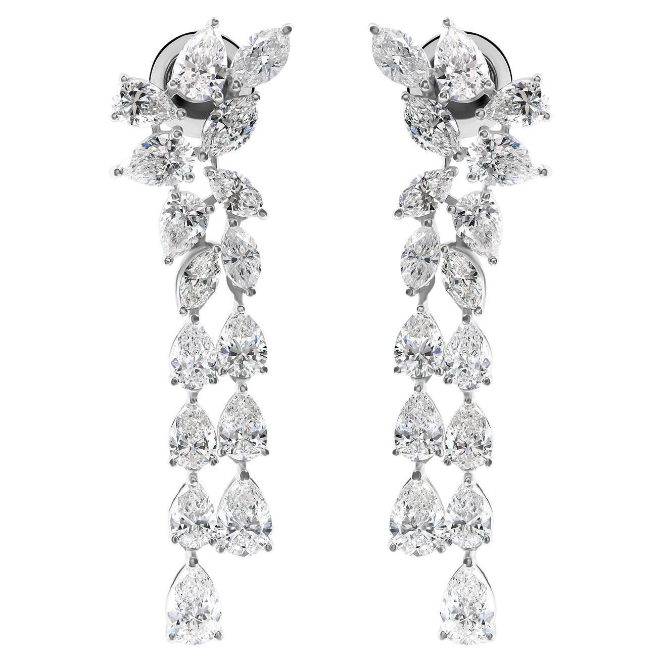 Natural Diamond Drop Earrings 6.06 Carats in 18K White Gold