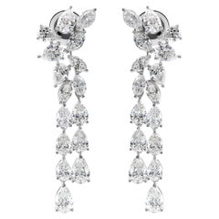 Natural Diamond Drop Earrings 6.06 Carats in 18K White Gold