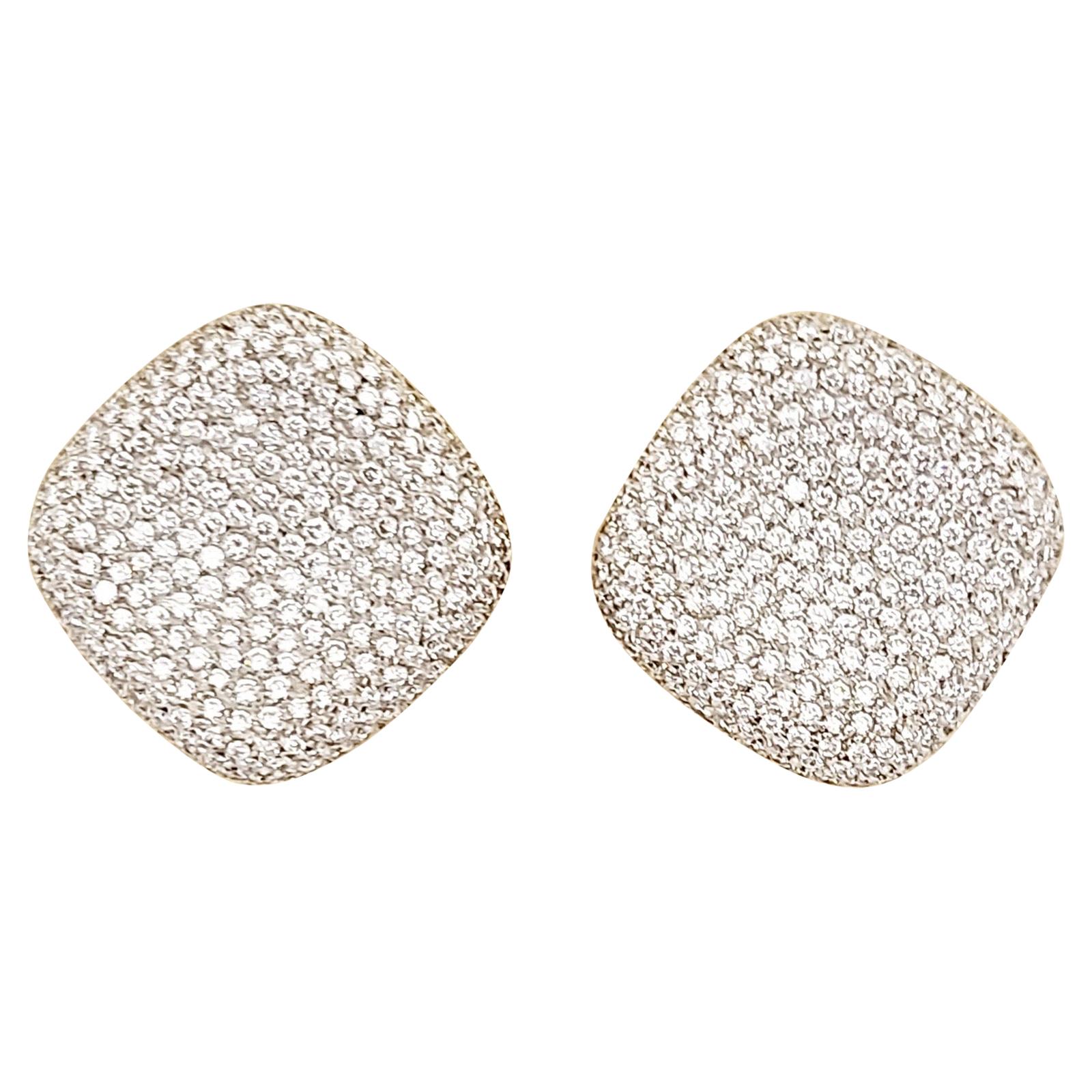 18 Karat White Gold, 6.10 Carat Diamond Concave Cushion Shape Earrings