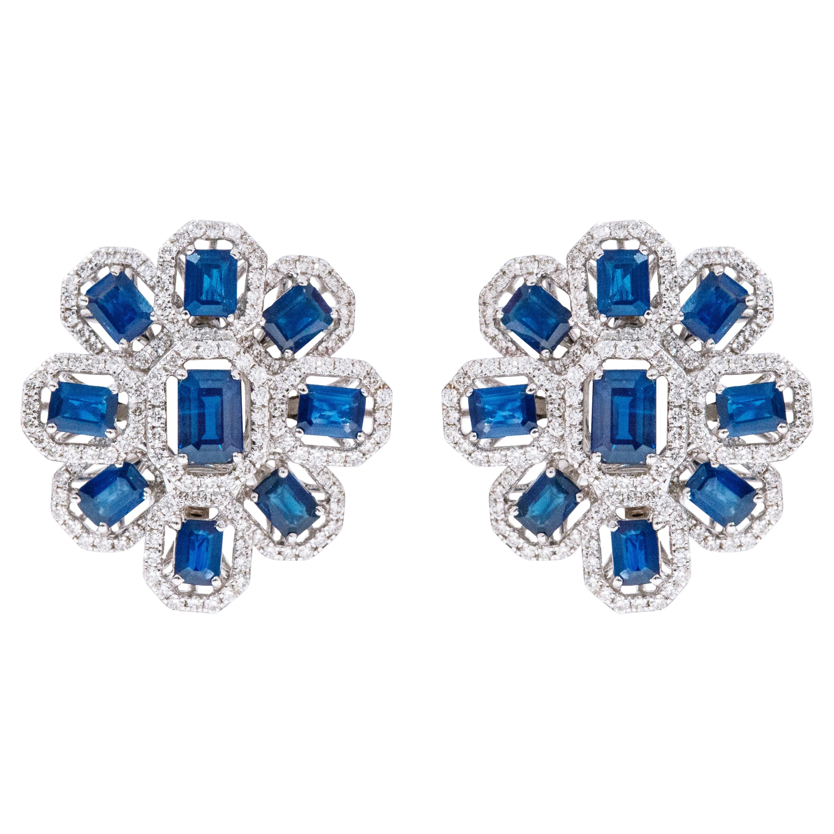 Cocktail-Ohrstecker aus 18 Karat Weißgold mit 6,11 Karat Diamant und Saphir im Angebot