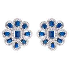 18 Karat White Gold 6.11 Carat Diamond and Sapphire Cocktail Stud Earrings