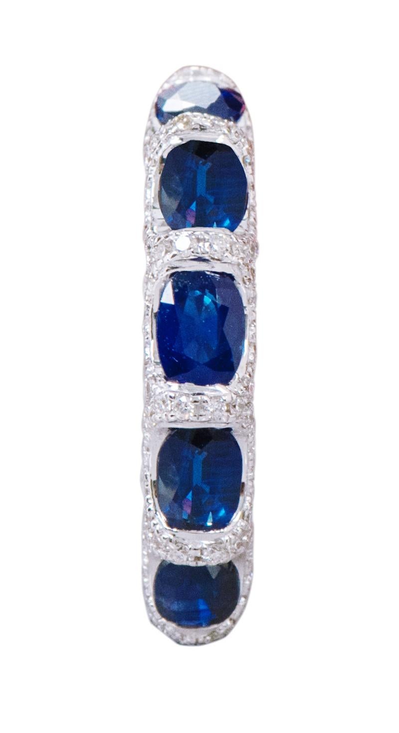 Oval Cut 18 Karat White Gold 6.11 Carat Sapphire and Diamond Eternity Band Ring For Sale