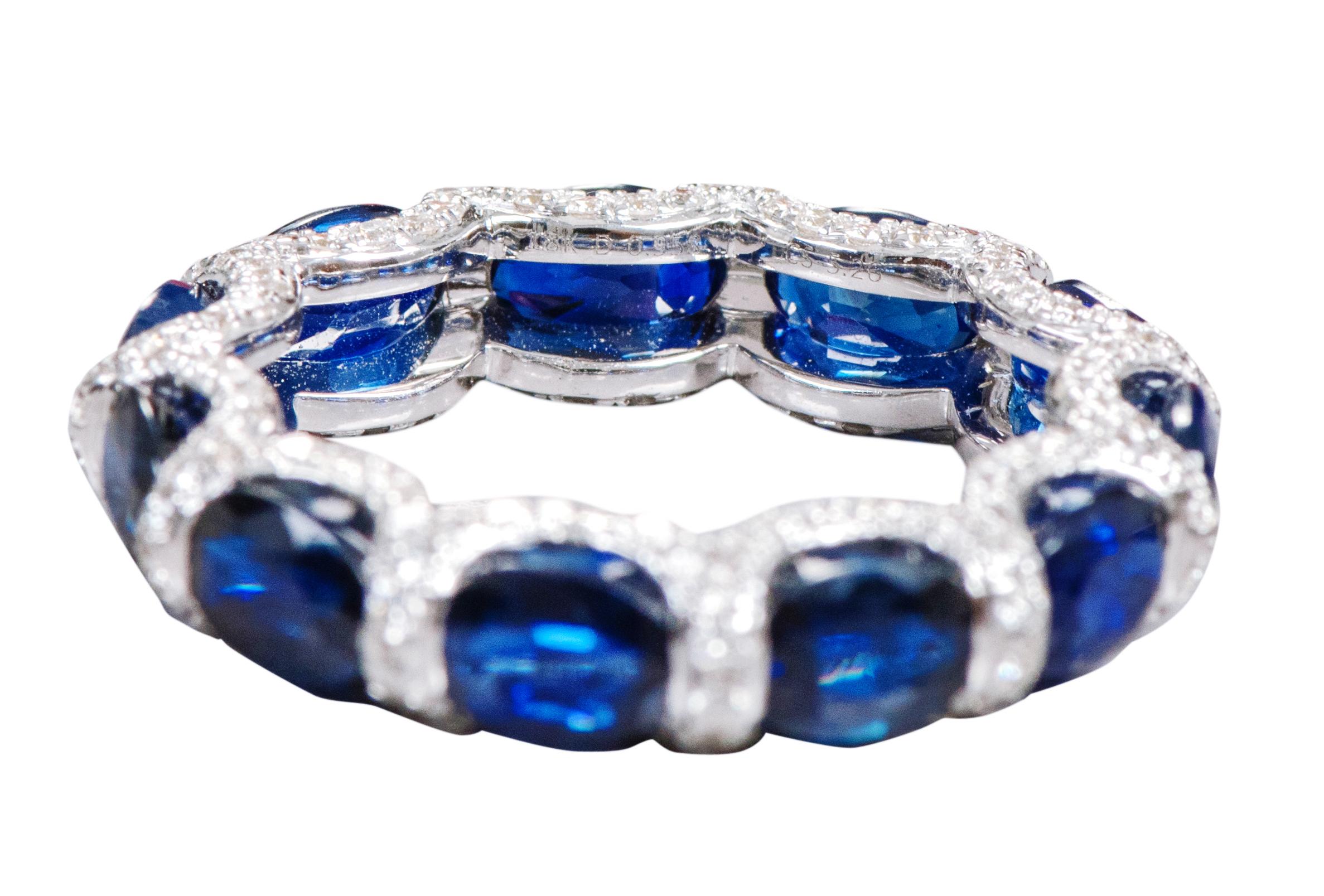 18 Karat White Gold 6.11 Carat Sapphire and Diamond Eternity Band Ring For Sale 2