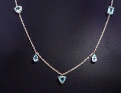 18 Karat White Gold 6.29 Carat Multi-Shape Aquamarine Drop Link Necklace