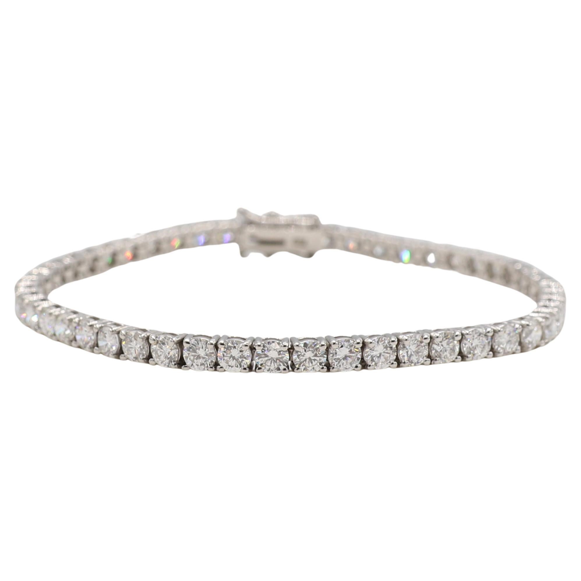 18 Karat White Gold 6.30 Carat Round Natural Diamond Tennis Line Bracelet 