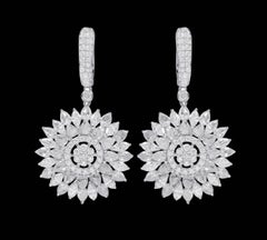 18 Karat White Gold 6.41 Carat Diamond Drop Flower Statement Earrings