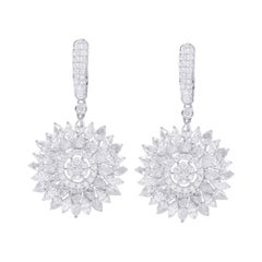 18 Karat White Gold 6.41 Carat Diamond Drop Flower Statement Earrings