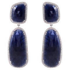 18 Karat White Gold 64.57 Carat Blue Sapphire and Diamond Cocktail Drop Earrings