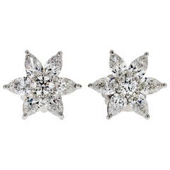 18 Karat White Gold 6.50 Carat Star Shaped Diamond Earrings