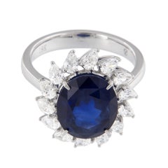 18 Karat White Gold 6.54 Ct Blue Sapphire 1.21 Cttw Diamond Cocktail Ring