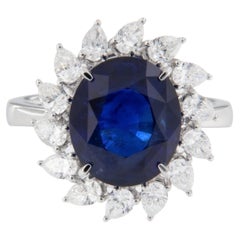18 Karat White Gold 6.54 Ct Blue Sapphire 1.21 Cttw Diamond Cocktail Ring
