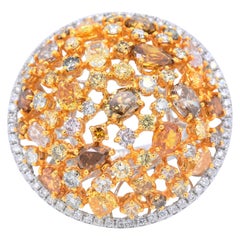 18 Karat White Gold 6.66 Carat Fancy Multicolored Diamond Cocktail Ring