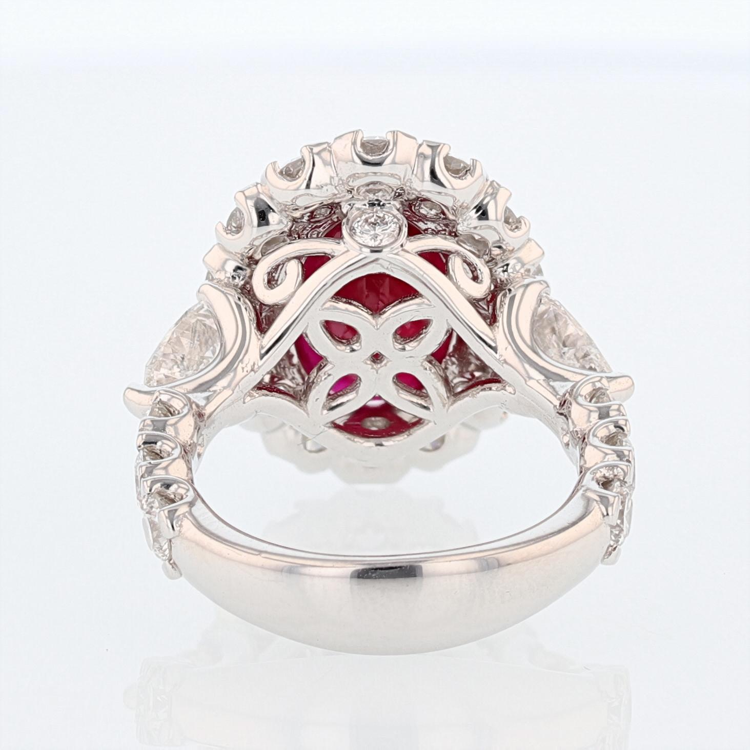 Contemporary 18 Karat Gold 6.75 Carat Burma Ruby GRS Certificate 3.26 Carat Diamond Ring For Sale