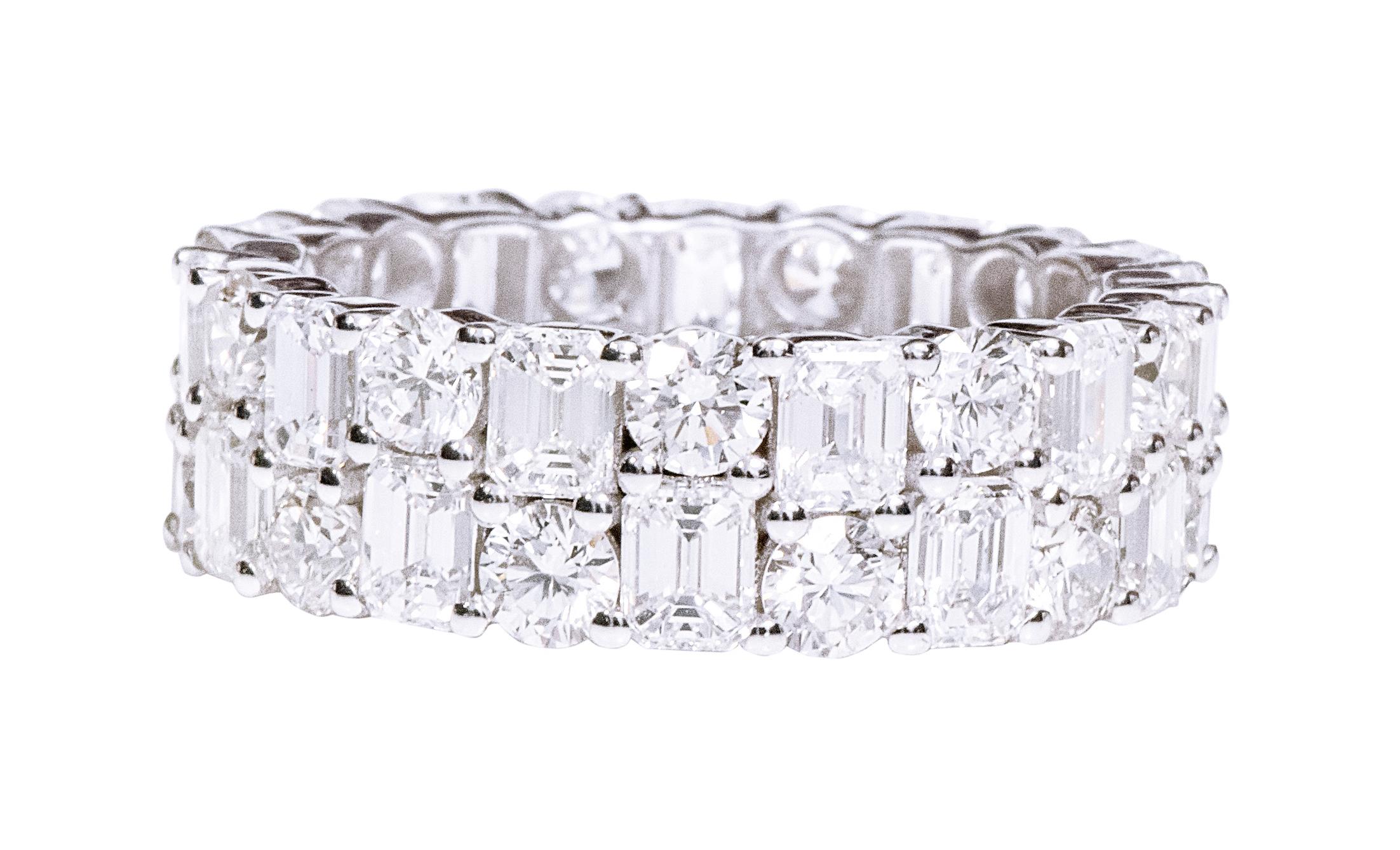 Women's 18 Karat White Gold 6.87 Carat Solitaire Diamond Eternity Band Ring For Sale