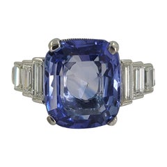 18 Karat White Gold 7 Carat Cushion Cut Sapphire & Diamond Cocktail Ring