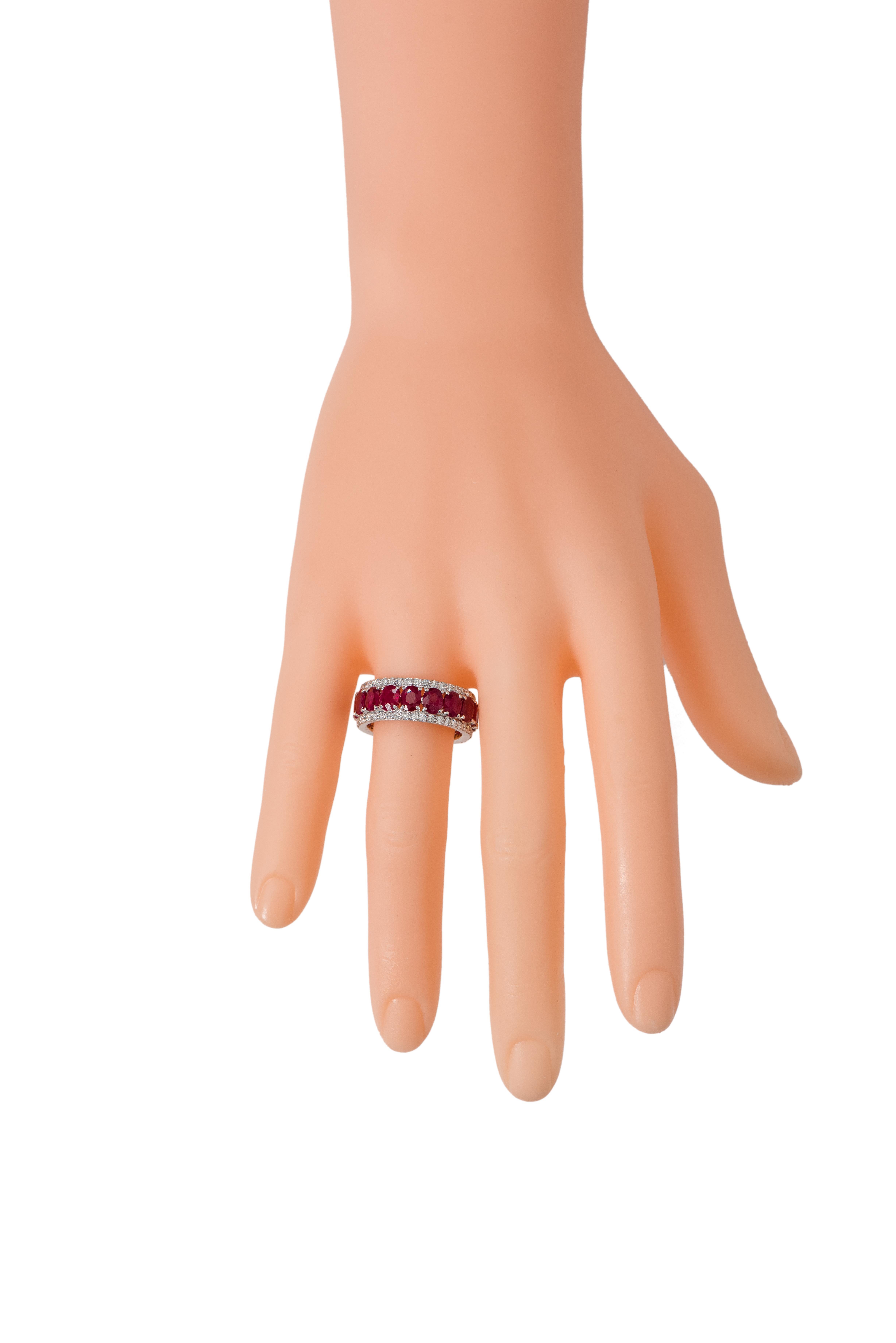 Oval Cut 18 Karat White Gold 7.02 Carat Oval-Cut Ruby and Diamond Eternity Band Ring