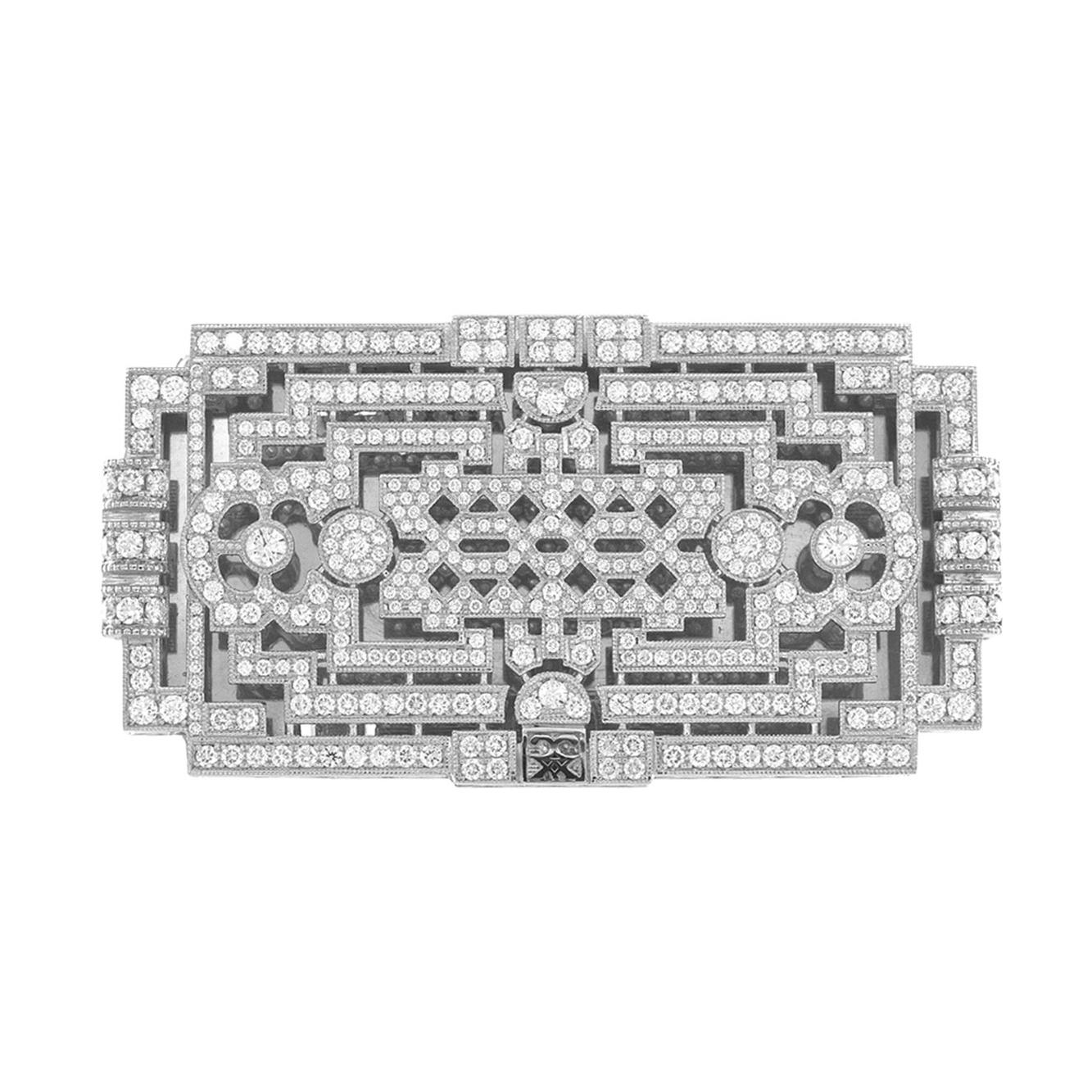 Art Deco 18 Karat White Gold 7.07 Cttw. Diamond Minerva Belt Buckle by CCXX Designs