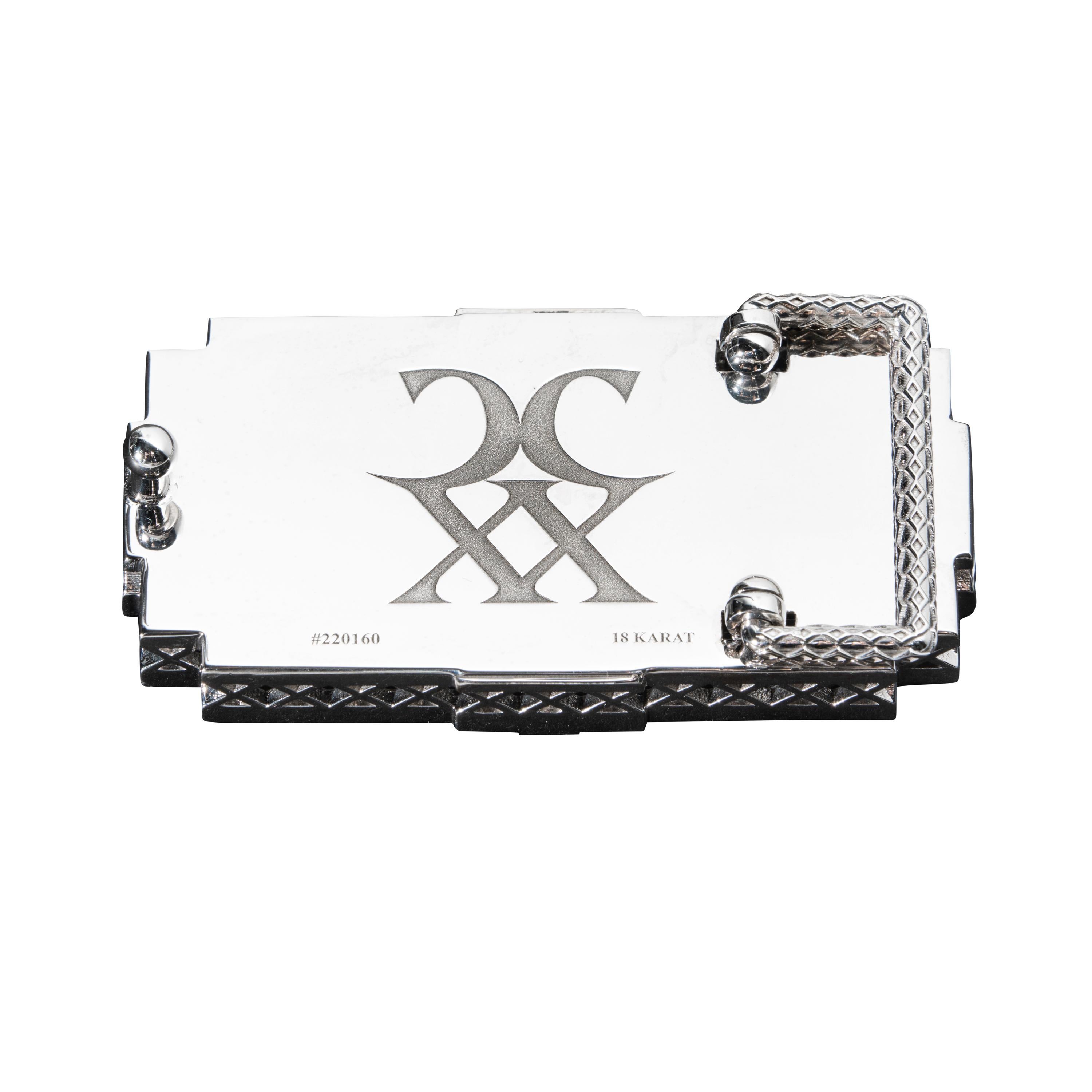 18 Karat White Gold 7.07 Cttw. Diamond Minerva Belt Buckle by CCXX Designs In New Condition In Troy, MI