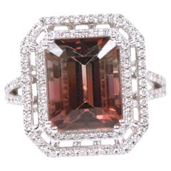 18 Karat Weißgold 7,16 Karat Bi-Color Turmalin und Diamant-Cluster-Ring