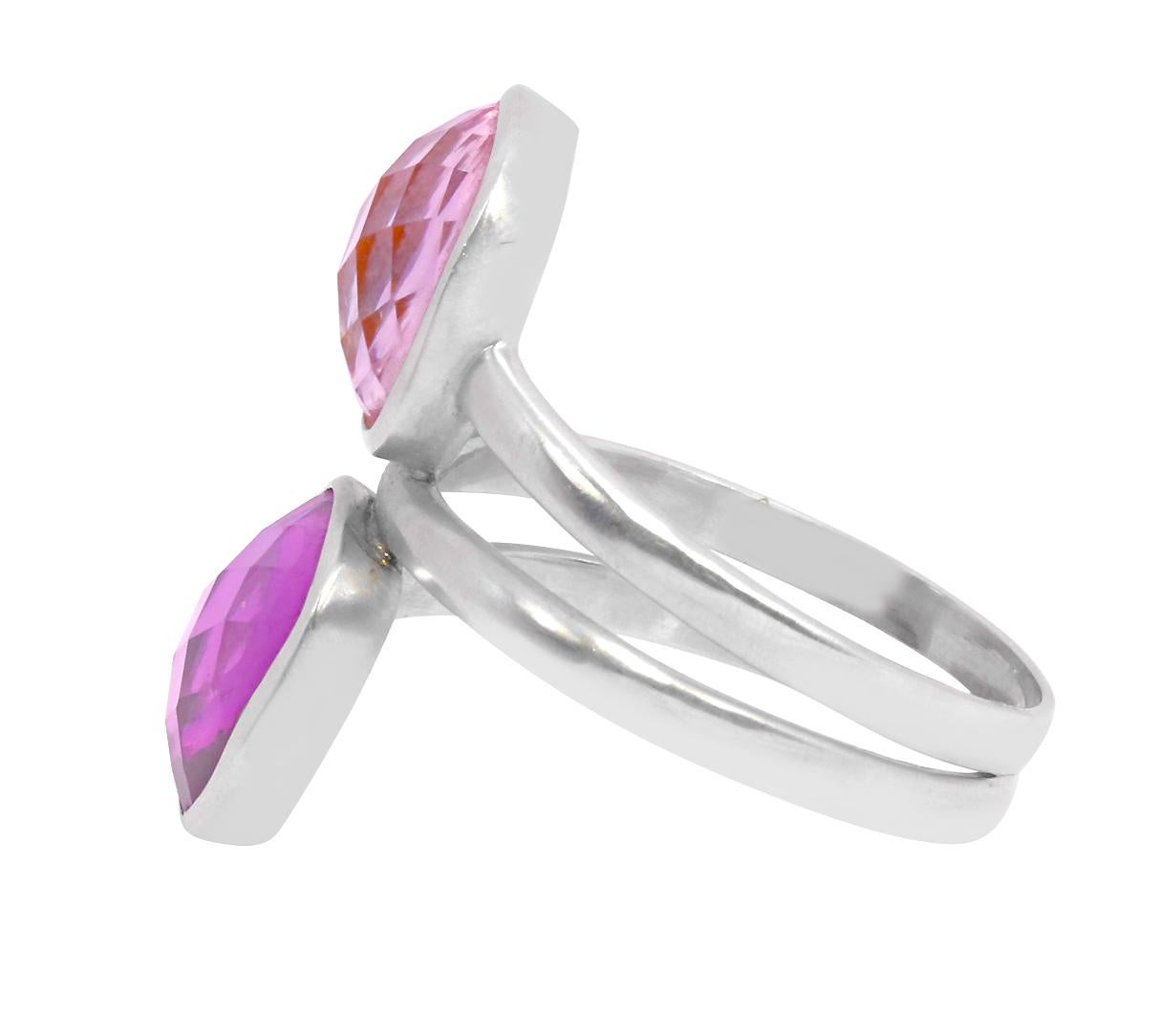 Contemporary 18 Karat White Gold 7.22 Carat Purple and Pink Amethyst Two-Stone Ring For Sale