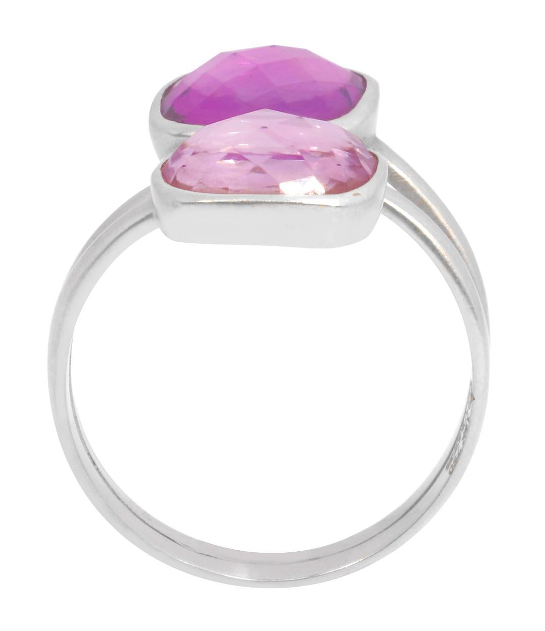 18 Karat White Gold 7.22 Carat Purple and Pink Amethyst Two-Stone Ring In New Condition For Sale In Jaipur, IN