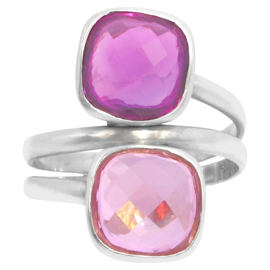 18 Karat White Gold 7.22 Carat Purple and Pink Amethyst Two-Stone Ring For Sale