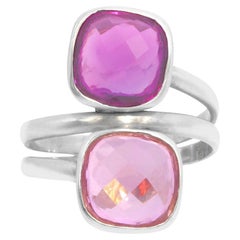 18 Karat Weißgold 7,22 Karat lila und rosa Amethyst-Ring mit zwei Steinen